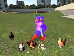 Size: 1024x768 | Tagged: safe, artist:beardeddoomguy, artist:horsesplease, artist:veryfluffy, imported from derpibooru, gallus, bird, chicken, griffon, 3d, alternate design, clorox, cooked, crowing, dead, derp, gallus the rooster, gmod, hen, the horror