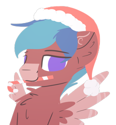 Size: 1196x1294 | Tagged: safe, artist:rhythmpixel, imported from derpibooru, oc, oc only, pegasus, pony, bust, candy, candy cane, chest fluff, christmas, colored wings, food, hat, holiday, male, portrait, santa hat, simple background, solo, stallion, transparent background, wings