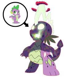 Size: 1600x1600 | Tagged: safe, artist:bearmation, imported from derpibooru, spike, crossover, dynamax, gigantamax, glowing eyes, glowing mouth, macro, nightmare fuel, pokemon sword and shield, pokémon, simple background, transparent background