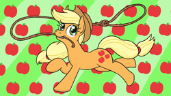Size: 1920x1080 | Tagged: safe, artist:jargon scott, imported from derpibooru, applejack, earth pony, pony, female, freckles, mare, rope, solo, wallpaper