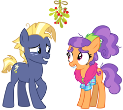 Size: 2098x1888 | Tagged: safe, artist:crimsumic, artist:frownfactory, edit, imported from derpibooru, vector edit, plaid stripes, star tracker, christmas, hearth's warming, holiday, looking at each other, mistleholly, romance, romantic, shy, simple background, smiling, starstripes, vector, white background, young love