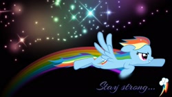 Size: 1920x1080 | Tagged: safe, artist:z3bradan, imported from derpibooru, rainbow dash, pegasus, pony, black background, cutie mark, female, mare, quote, rainbow, simple background, solo, stars, wallpaper