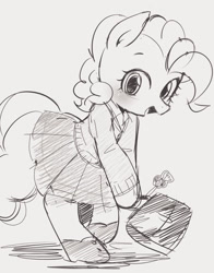 Size: 803x1024 | Tagged: safe, artist:manachaaaaaaaa, imported from derpibooru, pinkie pie, earth pony, pony, clothes, female, monochrome, school uniform, solo