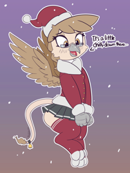 Size: 2368x3145 | Tagged: safe, artist:pabbley, imported from derpibooru, oc, oc only, oc:grabby, griffon, cheek fluff, christmas, clothes, crossdressing, cute, glasses, griffon oc, hat, holiday, male, miniskirt, pleated skirt, quadrupedal, santa hat, skirt, socks, solo, thigh highs, trap, zettai ryouiki