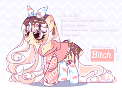 Size: 1394x1011 | Tagged: safe, artist:fenix-artist, artist:marvie69, imported from derpibooru, oc, oc only, oc:sour candy (ice1517), earth pony, pony, bow, clothes, earth pony oc, eyelashes, female, grin, hair bow, hoodie, mare, markings, multicolored hair, smiling, socks, solo, stockings, thigh highs, vulgar