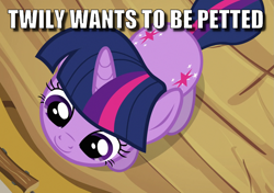 Size: 1243x873 | Tagged: safe, edit, edited screencap, imported from derpibooru, screencap, twilight sparkle, pony, unicorn, magical mystery cure, behaving like a cat, both cutie marks, bronybait, butt, caption, cropped, cute, daaaaaaaaaaaw, dawwww, female, golden oaks library, image macro, overhead view, plot, solo, text, twiabetes, twiglets, twilight cat, twily, unicorn twilight