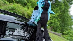 Size: 3840x2160 | Tagged: safe, artist:lioncubcreations, artist:paradigmpizza, imported from derpibooru, queen chrysalis, changeling, car, etching, irl, miata, outdoors, photo, plushie