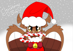 Size: 7016x4961 | Tagged: safe, artist:syncedsart, imported from derpibooru, oc, oc only, oc:autumn splash, hippogriff, absurd resolution, bust, candy, candy cane, christmas, christmas outfit, clip studio paint, cute, digital art, drawing, food, hat, hippogriff oc, holiday, male, santa hat, simple background, snow, snowfall, solo