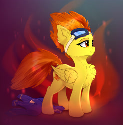 Size: 3161x3217 | Tagged: safe, artist:xbi, imported from derpibooru, spitfire, pegasus, pony, abstract background, chest fluff, clothes, female, mare, solo, uniform, wonderbolts uniform