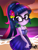 Size: 1536x2048 | Tagged: safe, artist:artmlpk, imported from derpibooru, sci-twi, twilight sparkle, equestria girls, beach, blushing, clothes, cloud, cute, dress, female, flower, flower in hair, island, looking at you, looking back, looking back at you, ponytail, scrunchie, sky, solo, sunset, twiabetes, vacation