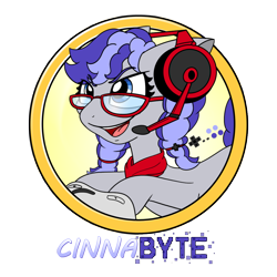 Size: 1080x1080 | Tagged: safe, artist:g1mariomiyamoto, imported from derpibooru, oc, oc only, oc:cinnabyte, earth pony, pony, adorkable, cinnabetes, cute, dork, earth pony oc, gamer, gaming headphones, glasses, headphones, headset, pigtails, simple background, smiling, solo, transparent background