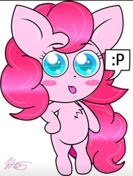 Size: 1080x1429 | Tagged: safe, imported from derpibooru, pinkie pie, earth pony, pony, :p, chibi, cute, female, solo, tongue out