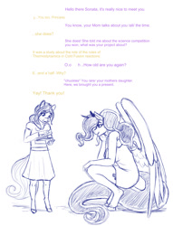 Size: 936x1224 | Tagged: safe, artist:gingersnap913, deleted from derpibooru, imported from derpibooru, princess luna, oc, oc:sonata, alicorn, anthro, unguligrade anthro, ask ginger, female, filly, hips, long legs, present, shadowbolts, solo