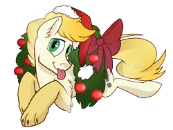 Size: 2800x2100 | Tagged: safe, artist:dangopanda667, imported from derpibooru, oc, oc only, oc:exist, oc:existential panache, original species, pony, christmas, christmas wreath, griffequus, hat, holiday, santa hat, simple background, solo, tongue out, transparent background, wreath