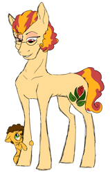 Size: 1376x2168 | Tagged: safe, artist:phobicalbino, imported from derpibooru, cheese sandwich, oc, oc:candelabra, earth pony, pony, colt, duo, female, foal, glasses, male, mare, mother and child, mother and son, previous generation, simple background, underweight, white background