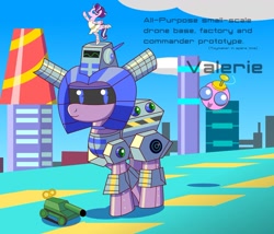 Size: 1280x1095 | Tagged: safe, artist:trackheadtherobopony, imported from derpibooru, oc, oc:valerie, parasprite, pony, robot, robot pony, futuristic, glimmerina, tank (vehicle), toy