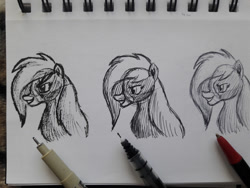 Size: 1280x960 | Tagged: safe, artist:rockhoppr3, imported from derpibooru, applejack, earth pony, pony, spoiler:g5, applejack (g5 concept leak), applejack (g5), g5, g5 concept leak style, g5 concept leaks, monochrome, multiple variants, pen drawing, traditional art