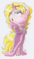 Size: 736x1272 | Tagged: safe, artist:ravenpuff, imported from derpibooru, oc, oc:pristine silk, anthro, unguligrade anthro, unicorn, chibi, clothes, female, mare, robe, solo