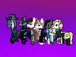 Size: 2048x1536 | Tagged: safe, artist:lightningbolt39, imported from derpibooru, oc, oc only, oc:cheery candy, oc:cut crease, oc:ember arrow, oc:goth mocha, oc:sidewinder, oc:tough cookie (ice1517), earth pony, lamia, original species, pegasus, pony, snake, snake pony, unicorn, anklet, armor, bone, boots, bow, bracelet, cheerycookie, choker, clothes, clothes swap, colored sclera, ear piercing, earring, fans, fedora, female, flats, freckles, gloves, gradient background, hair bow, hat, hoodie, jacket, jewelry, leather jacket, lesbian, lip piercing, lipstick, makeup, mare, multicolored hair, oc x oc, pants, piercing, rainbow hair, rainbow socks, shipping, shirt, shoes, skirt, skull, socks, stockings, striped socks, sweater, t-shirt, thigh highs, wall of tags, wristband