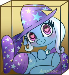 Size: 480x524 | Tagged: safe, artist:anykoe, imported from derpibooru, trixie, pony, unicorn, box, clothes, cute, design, diatrixes, female, heart eyes, looking at you, pony in a box, socks, solo, wingding eyes