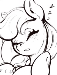 Size: 882x1171 | Tagged: safe, artist:tohupo, imported from derpibooru, applejack, earth pony, pony, eyes closed, female, mare, monochrome, onomatopoeia, sleeping, solo, sound effects, zzz