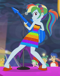 Size: 506x645 | Tagged: safe, edit, edited screencap, imported from derpibooru, screencap, rainbow dash, equestria girls, equestria girls series, spring breakdown, spoiler:eqg series (season 2), all good (song), bare shoulders, clothes, cropped, dress, feet, heel pop, legs, looking back, looking over shoulder, sandals, sleeveless, strapless