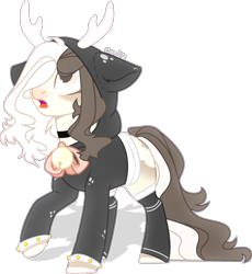 Size: 1868x2032 | Tagged: safe, artist:rerorir, imported from derpibooru, oc, oc only, pony, antlers, base used, clothes, female, hoodie, mare, simple background, solo, transparent background