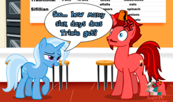 Size: 540x320 | Tagged: safe, artist:jt2zemax, imported from derpibooru, trixie, oc, oc:jasper pie, pony, unicorn, cross-popping veins, oven, pizzeria, stool