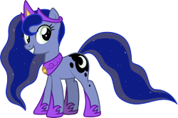 Size: 3201x2128 | Tagged: safe, artist:lightning stripe, derpibooru exclusive, imported from derpibooru, oc, oc only, oc:princessmoonlight, earth pony, pony, 2020 community collab, derpibooru community collaboration, blue coat, blue mane, crown, cutie mark, ethereal mane, eyelashes, fangs, female, green eyes, grin, jewelry, mare, not luna, regalia, show accurate, simple background, smiling, solo, transparent background, vector