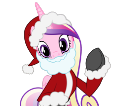 Size: 1376x1175 | Tagged: artist needed, safe, imported from derpibooru, princess cadance, alicorn, pony, christmas, clothes, costume, fake beard, female, hat, holiday, horn, looking at you, mare, raised hoof, santa beard, santa claus, santa costume, santa hat, simple background, solo, transparent background, vector