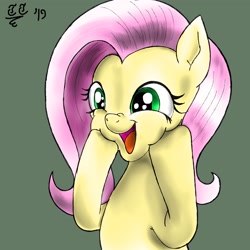 Size: 2048x2048 | Tagged: safe, artist:tomtornados, imported from derpibooru, fluttershy, pegasus, pony, cute, faic, female, happy, mare, open mouth, raised hoof, shyabetes, simple background, smiling, squishy cheeks