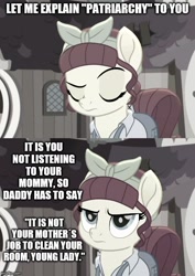 Size: 500x705 | Tagged: safe, edit, edited screencap, imported from derpibooru, screencap, torque wrench, earth pony, pony, rainbow roadtrip, caption, desaturated, female, image macro, mare, solo, text