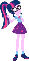 Size: 616x1297 | Tagged: safe, artist:marcorois, artist:marcorulezzz, imported from derpibooru, sci-twi, twilight sparkle, best trends forever, equestria girls, equestria girls series, best trends forever: pinkie pie, clothes, female, geode of telekinesis, glasses, magical geodes, miniskirt, pointing behind, ponytail, shoes, simple background, skirt, socks, solo, transparent background, vector