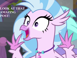 Size: 1440x1080 | Tagged: safe, edit, edited screencap, imported from derpibooru, screencap, silverstream, school daze, cropped, cute, diastreamies, happy, jewelry, necklace, reaction image, speech