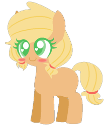 Size: 512x606 | Tagged: safe, artist:l-ittleapple, imported from derpibooru, applejack, earth pony, pony, alternate hairstyle, blank flank, blush sticker, blushing, colored pupils, cute, female, filly, filly applejack, heart eyes, jackabetes, pigtails, simple background, solo, transparent background, wingding eyes, younger