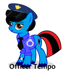 Size: 1194x1270 | Tagged: safe, artist:limedreaming, imported from derpibooru, oc, oc only, oc:officer tempo, oc:tempo cider, pony, unicorn, clothes, cuffs, glasses, police officer, police pony, smiling, solo, watch