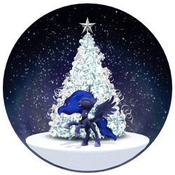 Size: 1920x1920 | Tagged: safe, artist:feuerrader-nmm, imported from derpibooru, princess luna, alicorn, pony, 3d, christmas, christmas tree, eyes closed, female, happy, holiday, mare, rearing, simple background, snow globe, solo, transparent background, tree