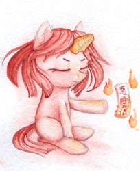 Size: 1902x2334 | Tagged: safe, artist:0okami-0ni, imported from derpibooru, burning heart, pony, unicorn, female, filly, fire, hino rei, huevember, ofuda, paper talisman, raye hino, sailor mars, sailor moon, solo, traditional art