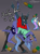 Size: 1000x1369 | Tagged: safe, artist:sunny way, imported from derpibooru, princess celestia, princess luna, oc, oc:saitudon, oc:steven saidon, alicorn, anthro, unicorn, ..., backbend, cyrillic, dancing, flexible, food, middle finger, open mouth, pineapple, raised leg, russian, tango, vulgar
