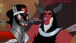 Size: 1280x720 | Tagged: safe, artist:chrzanek97, edit, imported from derpibooru, screencap, vector edit, king sombra, lord tirek, centaur, unicorn, the ending of the end, caption, dialogue, gay, image macro, male, shipping, sombrek, text