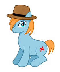 Size: 1500x1800 | Tagged: safe, artist:fathzoli, derpibooru exclusive, imported from derpibooru, oc, oc only, oc:fourex, earth pony, pony, 2020 community collab, derpibooru community collaboration, hat, looking at you, male, original character do not steal, simple background, sitting, solo, transparent background