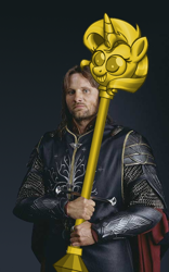 Size: 500x800 | Tagged: safe, edit, imported from derpibooru, sunset shimmer, human, anduril, aragorn, armor, irl, irl human, looking at you, lord of the rings, photo, scepter, solo, sword, twilight scepter, wat, weapon