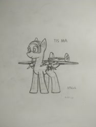 Size: 1728x2304 | Tagged: safe, artist:hbgxh, imported from derpibooru, oc, oc only, original species, plane pony, pony, monochrome, plane, polikarpov tis, ponified, solo, soviet, tis ma, traditional art, war thunder