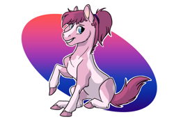 Size: 1048x748 | Tagged: safe, artist:phobicalbino, imported from derpibooru, oc, oc only, oc:cloudy patches, earth pony, pony, blaze (coat marking), coat markings, facial markings, female, mare, piebald coat, piebald colouring, ponysone, ponytail, simple background, sitting, socks (coat marking), socks (coat markings), solo, white background