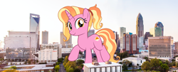 Size: 2485x1000 | Tagged: safe, artist:jhayarr23, artist:thegiantponyfan, imported from derpibooru, luster dawn, pony, unicorn, the last problem, bigger than life, building, charleston, city, female, giant luster dawn, giant ponies in real life, giant pony, giant unicorn, highrise ponies, irl, macro, mare, photo, ponies in real life, raised hoof, show accurate, south carolina