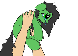 Size: 2100x1500 | Tagged: safe, artist:anon3mous1, imported from derpibooru, oc, oc:filly anon, earth pony, human, pony, crying, cute, female, filly, hand, holding a pony, sad, simple background, transparent background