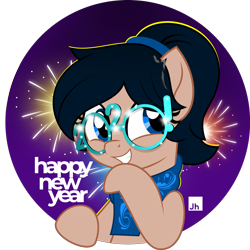 Size: 1024x1026 | Tagged: safe, artist:jhayarr23, imported from derpibooru, oc, oc only, oc:crescend cinnamon, earth pony, pony, 2020, 2020 glasses, female, fireworks, glasses, happy new year, happy new year 2020, holiday, mare, movie accurate, solo