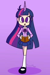 Size: 676x1024 | Tagged: safe, artist:cess_maga, imported from derpibooru, twilight sparkle, human, book, horn, horned humanization, humanized