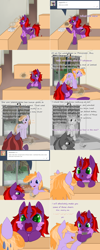 Size: 2564x6410 | Tagged: safe, artist:maplesquidarts, imported from derpibooru, oc, oc:quill, oc:rogue dream, earth pony, pony, unicorn, eating, female, food, heart eyes, magic, male, mare, muffin, scroll, stallion, starry eyes, wingding eyes