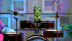 Size: 800x450 | Tagged: safe, imported from derpibooru, screencap, gummy, hello pinkie pie, 3d, animated, drum kit, drums, gif, imma firin mah lazah, musical instrument, rainbow, youtube link